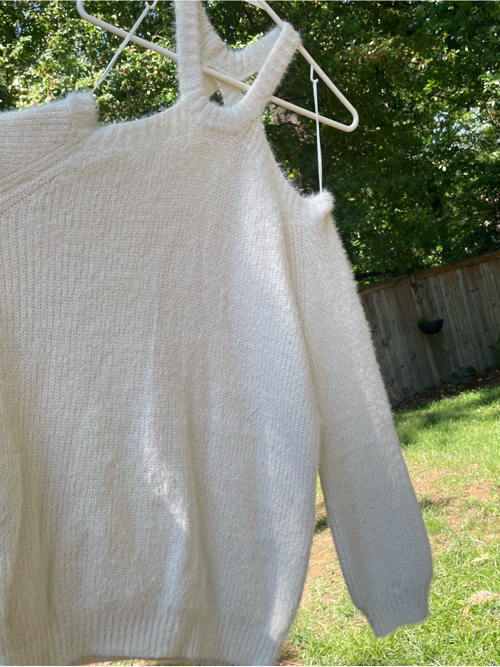 Umgee Cream Off-the-Shoulder Fuzzy Knit Sweater